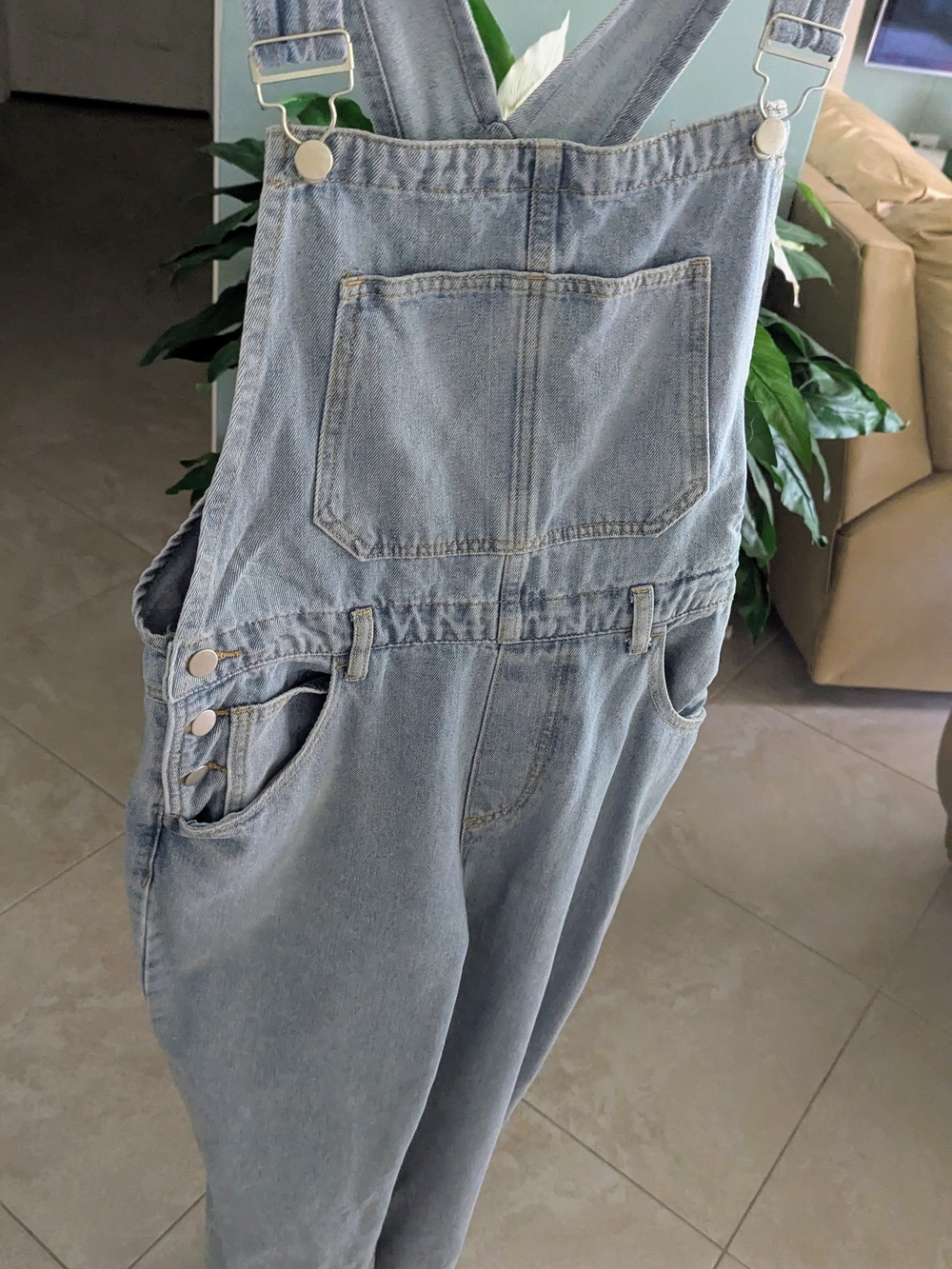 POL Light Blue Denim Women's Relaxed Overalls